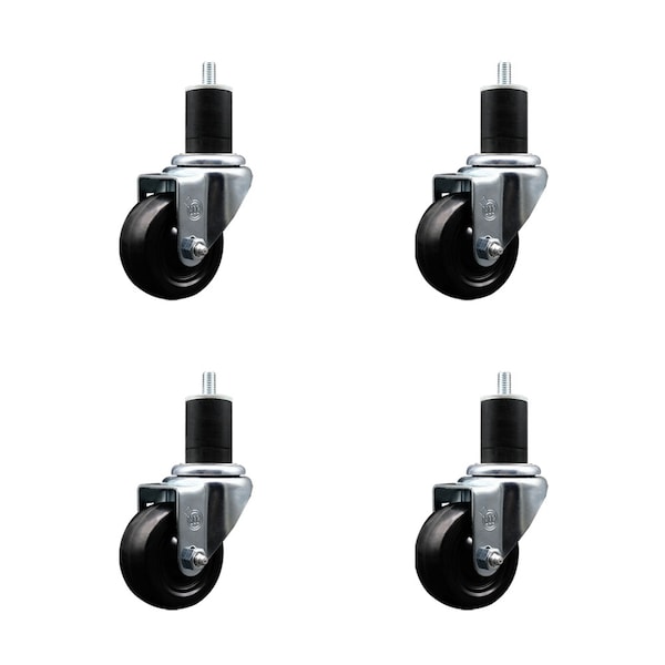 Service Caster 3'' SS Hard Rubber Wheel Swivel 1-3/4'' Expanding Stem Caster Set, 4PK SCC-SSEX20S314-HRS-134-4 - main